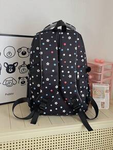 Dedoo Colorful Star Print 3Pcs Backpack Set, Label Decor Multi Zipper Pockets Adjustable Straps Student Bag For School Daily Travel Without Pendant - Black - View 9