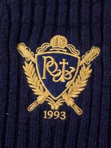 SEREN Autumn/Winter 2 In 1 Shirt Collar Patchwork Badge Embroidered Sweater, Women's College Style Knitwear, Casual Wear - Navy Blue - View 9