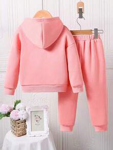 2pcs/Set Toddler Cartoon Pattern Printed Warm Hoodie And Sweatpants Set - Pink - View 3