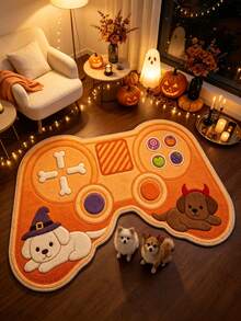 1 pieza Alfombra de controlador de juego de cachorro naranja, alfombra de sala de estar, regalo de Halloween, alfombra de baño, lavable - Mando de juegos de perrito naranja - Ver 1