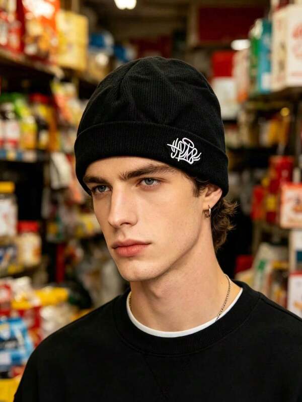 Solid Color Casual Nylon Knit Embroidered Hat, Outdoor Sports Windproof And Warm Street Style, Autumn And Winter Hip-Hop Hat Soft And Comfortable Popu