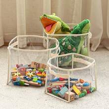 Foldable Round Transparent Storage Basket, Square Visual Storage Bin With Handle, Clothes And Towel Organizer Bucket, Home Wardrobe Living Room Bathroom Desktop Organizer Basket, Suitable For Books, Toys, Clothes, Cabinet, Item Organization And Storage - Transparent Beige - View 11