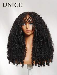 UNice 7x5 Bye Bye Slip™ Lace Face-Framing Wispy Bangs Curly Texture Drawstring Wig With Finger Coil Ends Pre Plucked Pre Cut Bleached Knots Ready To Wear Beginner Friendly For Women Put On And Go Summer Natural Black 150% Density - Natural Black - View 13