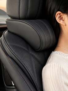 Luxury Nappa Leather Car Neck Pillow And Seat Cushion, Breathable Car Headrest Lumbar Support Pad, Exquisite Embroidered Design, Memory Foam Ergonomic Support, With Breathable Perforated Design, All-Season Car Interior Decor Accessories - A - View 6