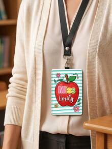 1pc Custom Personalized Teacher Badge Holder, Leather ID Card Holder With Custom Name, School Staff Badge Holder, Teacher Gift - Multicolor - View 8