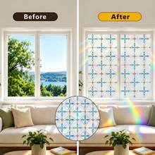 3D Privacy Window Film, Decorative Stained Glass Window Clings, Static Cling Anti-UV Rainbow Effect Window Sticker For Home Kitchen Bathroom Living Room Decoration - Blue Gold Glass Window Film - View 4