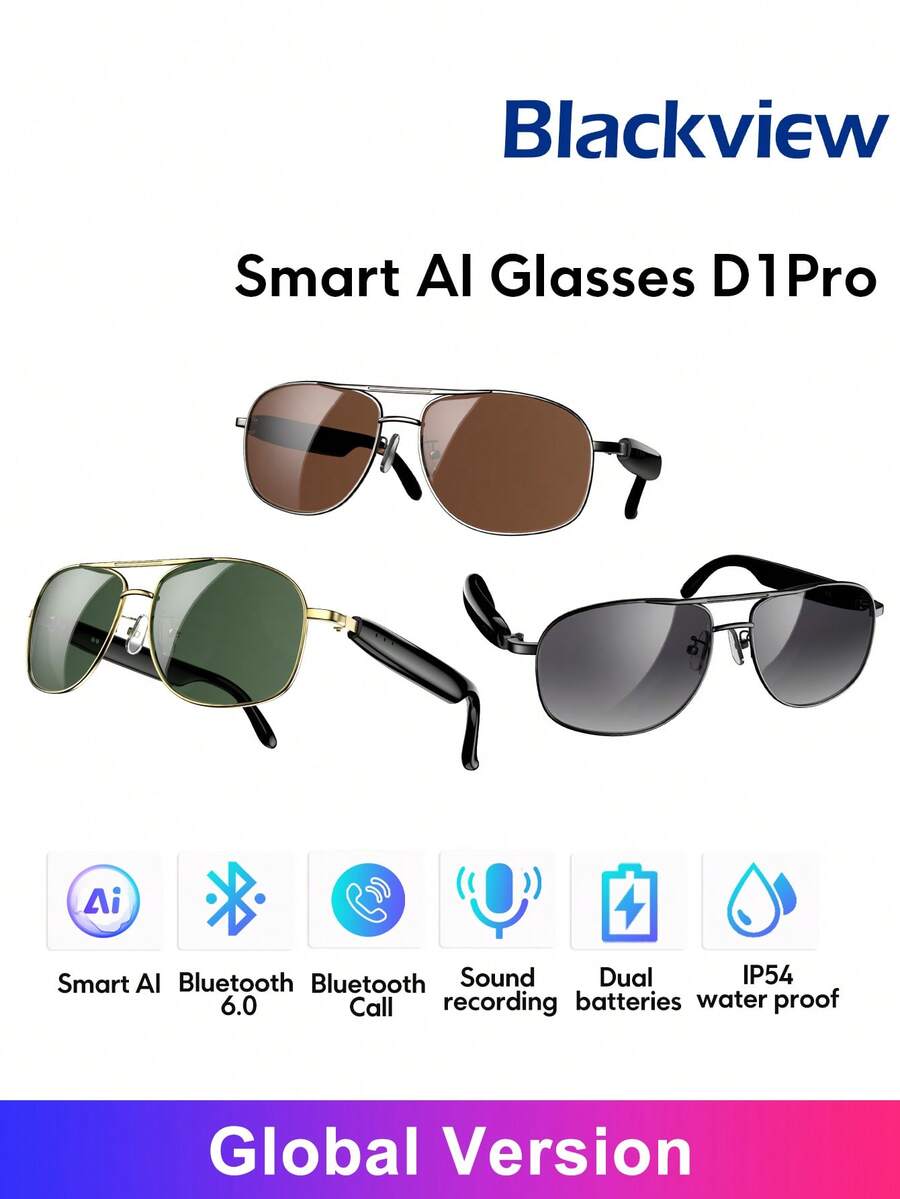 Blackview D1 Pro 智能眼鏡,開放式音訊,開放聲場高畫質音質,可連續播放音樂 6 小時,藍牙 6.0 穩定藍牙連接通話,配戴偵測,觸摸喚醒語音助手 - 查看 1