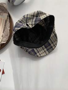 1pc Plaid Canvas Newsboy Cap, Retro Vintage Versatile Baseball Cap For Women And Men, Spring/Autumn, Minimalist Beret, Large Head Circumference, Face-Slimming - Multicolor - View 13