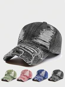 1pc Distressed Washed Denim Baseball Cap, Unisex Couple Style, Outdoor Versatile All Season Soft Crown Curved Brim Hat - Multicolor - View 8