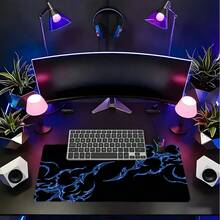1pc Extra Large Extended Black Base Ice Blue Thorn Pattern Mouse Pad, With Non-Slip Rubber Bottom And Stitched Soft Cloth Material Keyboard Pad. Cold Dark Thorn Aesthetic With Non-Slip Rubber Bottom And Stitched Soft Cloth Material Keyboard Pad, Suitable For Gaming, Home Office And Study Scenes. - View 8
