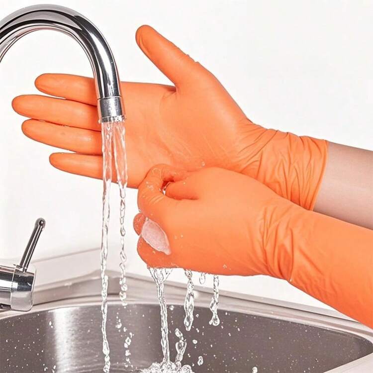 100/500pcs Orange Nitrile Protective Gloves, M/L Sizes, Oil-Resistant, High Elasticity Fit Without Tightness, Suitable For Home Cleaning, Auto Repair, Beauty, Multi-Scenario Use All Seasons - Multiple Styles - View 7