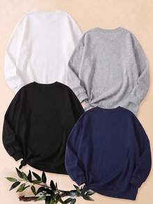 4pcs/Set Women's Casual Long Sleeve Crew Neck Sweatshirt - Printed Pattern, Comfortable Soft Fabric, Machine Washable, Autumn/Winter Women's Tops - Multicolor - View 3