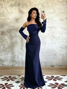 Fall, Elegant Party Dresses, Luxurious Evening Dresses For Weddings, Vacation Outfits For Women, Back To School, Festivals, Beach, Birthdays, Soirees - Navy Blue - View 3