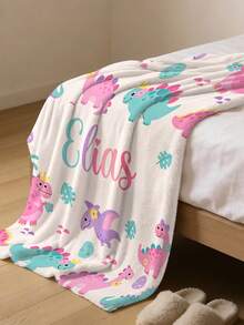 1pc Customized Name Blanket, Personalized Bed Blanket, Dinosaur Personalized Blanket, Can Print Name, Personalized Blanket, Cute Blanket, Comfortable Blanket, Home Gift, Birthday Gift, Christmas Gift, Personalized Gift, Gift For Son/Daughter, Gift For Friend - Style 3 - View 4