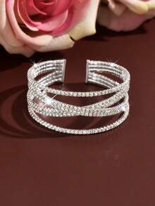 Niche Design Multi-Layer Cross-Over Sparkling Bracelet, Commute & Date Atmosphere Jewelry, Suitable For Various Occasions, Parties, Banquets, Balls - 1953 Silver-hB - View 5
