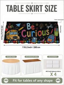 1pc Blackboard Back To School Polyester Table Skirt, Fun Educational Rectangular Table Decor With Letter Title, Yellow School Bus, Backpack And Ruler Print, Suitable For Classroom Decor, Room Decor, Home Decor, Bedroom Decor And Party Supplies - Multicolor - View 10