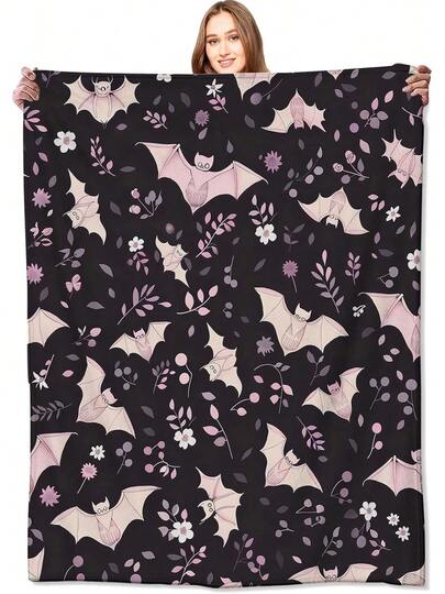 Manta de murciélago rosa,Mantas de tiro con flores lindas,Regalos para hombres adultos,Poliéster suave y ligero,Para sofá, cama, habitación, viaje,Decoración de festival de Halloween,50x60 pulgadas,Manta de Halloween,Regalos de Halloween,Decoración del hogar de Halloween,Decoración del festival de otoño