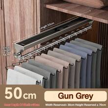 FOOKE 1pc Pull-Out Sliding Clothes Rack, Convenient And Fast, Multi-Functional Wardrobe Storage, With Painted Metal Clothes Hanger, Heavy Duty Adjustable Closet Hanging Rod, Space-Saving Aluminum Alloy Clothes Rack Rail, Suitable For Bedroom Closet, Apartment, Dorm - Grey - View 20