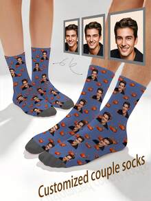 1 Pair Customized Face Pattern Socks, Personalized Photo Socks, Custom Printed Socks, Funny Face Socks, Custom Pattern Socks, Print Any Face Pattern On Socks, Anniversary Gift, Valentine's Day Gift, Unique Birthday Gift, Personalized Custom Collection - Multicolor - View 10