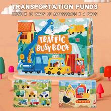 4 Themes Reusable Busy Sticker Book Large Size Travel Essential Activity Book, Transportation Farm Dinosaur Ocean Animals Time Basic Learning Book, Portable Outdoor Car Train Travel Educational Quiet Book, Montessori Toy, Magic Hook And Loop Matching Puzzle Toy - Multicolor - View 14