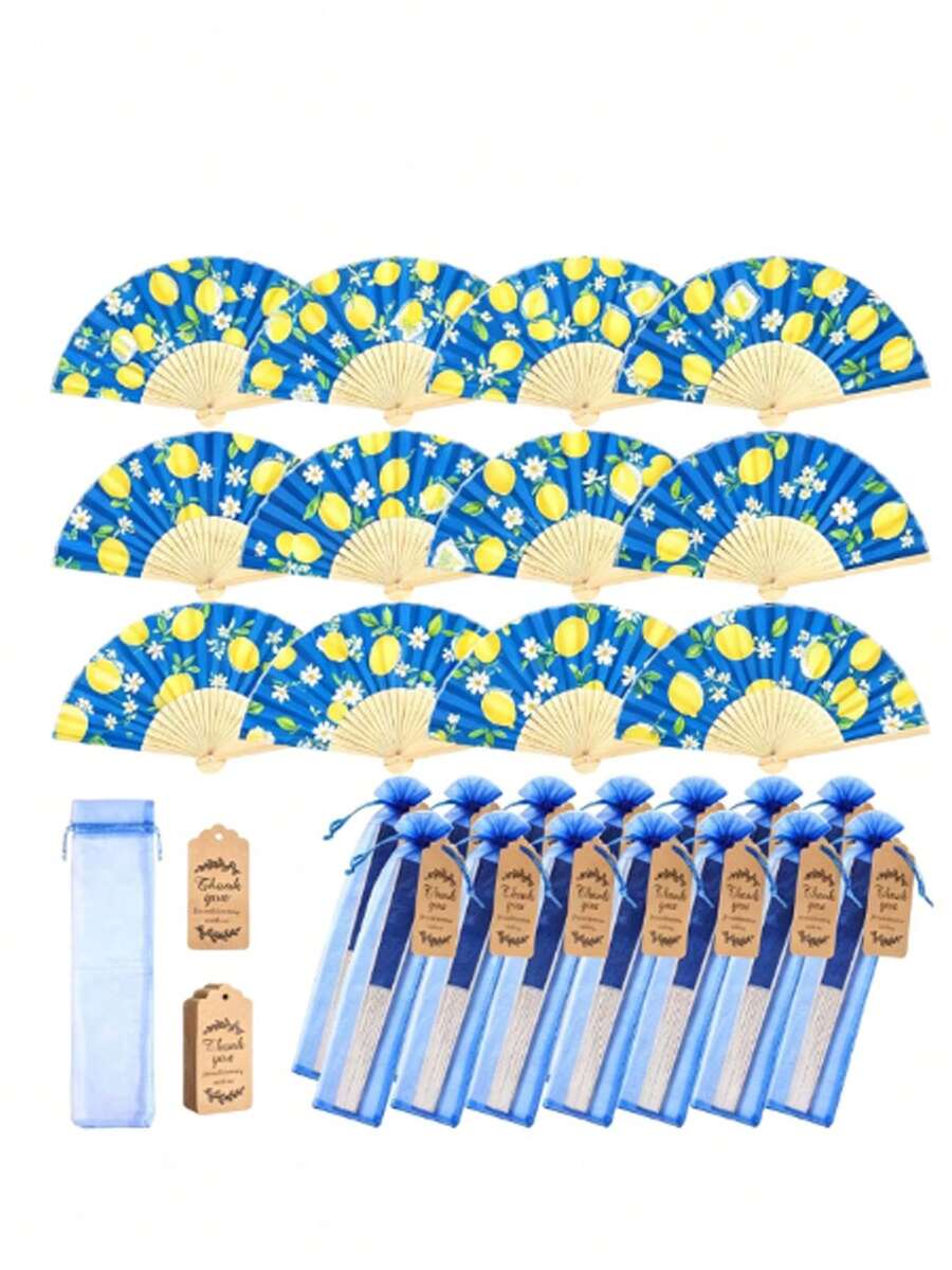 2pcs Summer Lemon Folding Hand Fans, Portable, Suitable For Outdoor Weddings, Parties, Birthdays, Music Festivals, Holiday Gifts