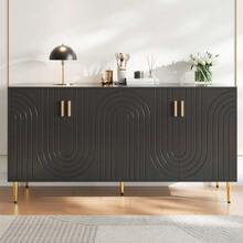Black Sideboard (152 X 40 X 75 Cm) With A Unique Wave Design And Gold Handles And Feet, Creating An Elegant Dining Area - 黑色 - 查看 11