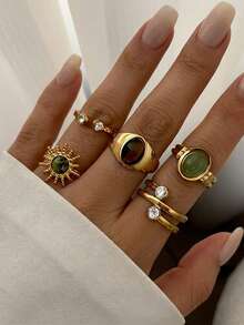 1 buah Cincin Lebar Batu Permata Imitasi Vintage - Cincin Bergaris Resin Timbul Mewah dan Berat - cincin - View 10