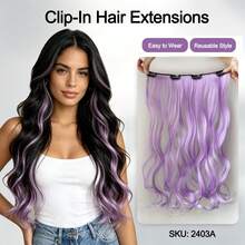 1pc Wavy Synthetic Hair Extension With Clips, Suitable For Adding Colorful Highlights, Anti-Frizz Design, Perfect For Summer Street Style, Halloween Eye-Catching Accessory - Multicolor - View 12