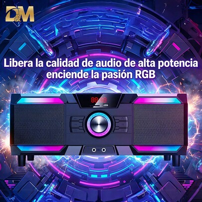 D&M Bocina Bluetooth, bocinas de bluetooth grandes,Bocina de Estilo Mecánico,sonido espectacular con calidad de cine, efectos de iluminación espectaculares, pantalla, controles giratorios para ajustar los agudos y los graves, ranura para tarjetas USB/SD/TF y función de radio FM,Regalos para Halloween y Navidad