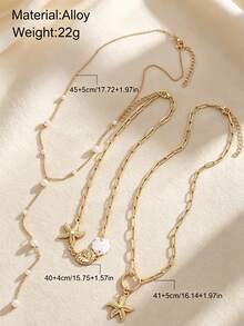 3pcs/Set Fashion Minimalist Elegant Vacation Style Women's Necklace Set With Shell And Faux Pearl Elements, Suitable For Daily Wear, Party, Vacation, Date, Commute, Perfect Gift For Family And Girlfriend On Holidays - Gold - View 4