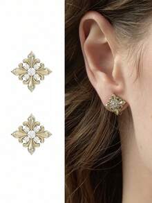 1 par de pendientes de botón cruzados con flor de iris de plata de ley 925 elegantes para mujer, pendientes pequeños y delicados, joyería decorativa elegante para uso diario para niñas - Cruz de iris - Ver 3