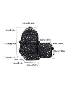 Dedoo Colorful Star Print 3Pcs Backpack Set, Label Decor Multi Zipper Pockets Adjustable Straps Student Bag For School Daily Travel Without Pendant - Black - View 10