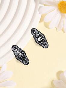 2 Buah Pin Enamel Tengkorak Gothic Gelap, Mawar Tengkorak Hitam Putih dan Lencana Kerangka Lengkap, Aksesori Fashion, Hadiah Unik untuk Pecinta Punk - Hitam dan Putih - View 6