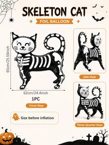 1/2 Stücke 3D Skelett Schwarze Katze Luftballons, geeignet für Halloween Thema, Schwarze Katze Thema Party Dekoration, gruselige & lustige Halloween Atmosphäre Schaffung, Innenraum & Wohnzimmer Dekoration - Verschiedenfarbig - Übersicht 3