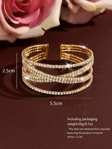Niche Design Multi-Layer Cross-Over Sparkling Bracelet, Commute & Date Atmosphere Jewelry, Suitable For Various Occasions, Party, Banquet, Ball Accessory - 1953 Gold-hB - View 5