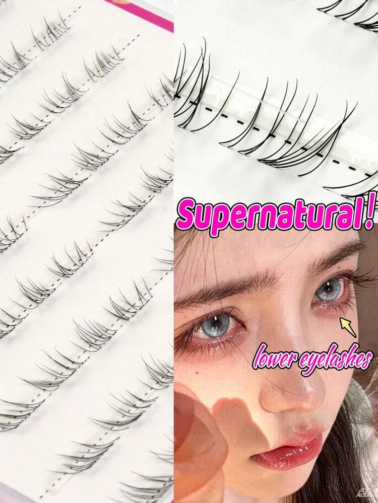 80 Clusters Fine Transparent Stem Lower False Eyelashes, Clustered Lower Eyelashes, Natural Soft Thin Lower Eyelashes, Cartoon Style False Eyelashes, Suitable For Various Makeup Looks - C - View 2