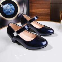 1 Pair Shiny Patent Leather Mary Jane Shoes For Mid-To-Large Girls, Round Toe With Hook And Loop Strap, Easy To Wear, Suitable For Wedding, Birthday And Dress Matching - Royal Blue - View 7