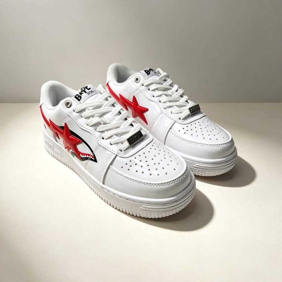 A BATHING APE Bape Casual Sneakers, Contrast Color Star Logo Glossy Leisure Shoes