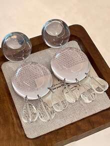 1 Pair Transparent Resin Ball Earrings With Teardrop Tassel Decor, Suitable For Party, Banquet, Travel, Holiday And Daily Wear - Clear - View 4
