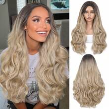 Ombre Brown Body Wave Wig For Women 26 Inch Long Wavy Wig Middle Part Synthetic Heat Resistant Wigs With Brown Roots Balayage Culry Wig For Cosplay Daily Use - Multicolor - View 12
