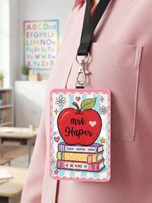 1pc Customized Teacher Name Badge Lanyard, Personalized School Supplies Graffiti ID Card Holder, Back To School, Teacher Appreciation Gift, Luggage Name Tag - Multicolor - View 10