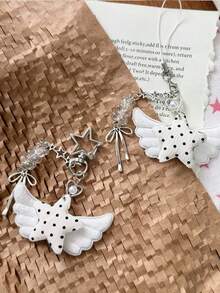 1pc INS Style Wing Bag Charm, Five-Point Star Polka Dot Pendant, Sweet Keychain - Multicolor - View 5