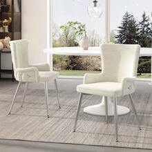 Velvet Dining Chair, Set Of 4, Luxurious Living Room Bedroom Lounge Chair With Four Silver Metal Legs - Beige - View 3