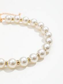 1pc Vintage Elegant Faux Pearl Choker Beaded Necklace, Round Pearl With Rhinestone Inlay, Versatile Banquet Party Necklace For Women - Gold - View 5