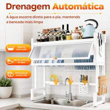 Sing-e Escorredor de Louça Suspenso  Andares – Ajustável 65-105cm, com Porta Retrátil e 5 Acessórios, Organizador de Pia em Aço Antiferrugem - 95cm Branco (Conjunto) - Visão 7
