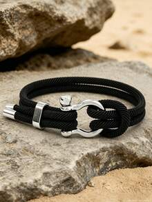 1 Piece Of Men's Nautical Braided Rope Bracelet, Horseshoe Buckle Lock Design, Suitable For Daily Wear, Beach Vacation Wear, Gift For Boyfriend - Horseshoe Buckle Bracelet - View 16