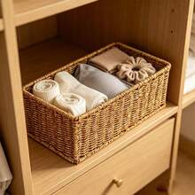 1 hộp lưu trữ hình chữ nhật đan thủ công giả mây, giỏ lưu trữ, giỏ đựng đồ linh tinh để bàn - Nhiều màu - Xem 6