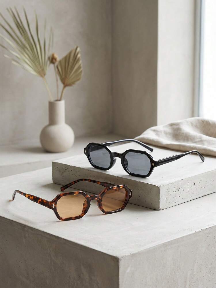 2 Pairs Set Women's Polygon Retro Street Style Fashion Glasses - Multicolor - View 6