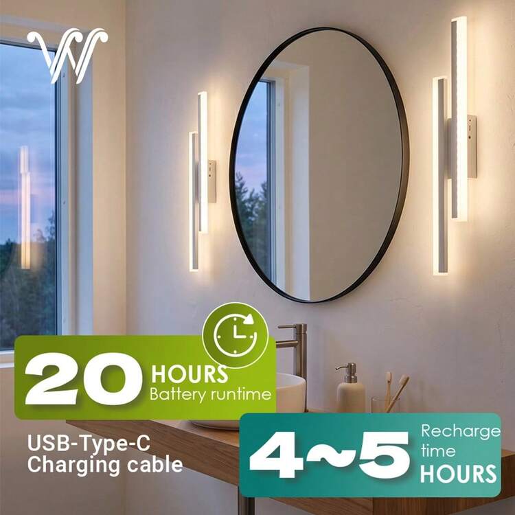 wamblz 可充電壁燈，可調光無線壁燈，電池供電 LED 壁燈，適用於走廊、樓梯、窗台、臥室、客廳裝飾，白色，50cm - 白色 - 查看 4