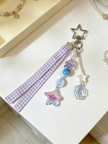 1pc Purple Ocean Creature Beaded Keychain, Versatile Personalized Bag Charm For Girls - Multicolor - View 9